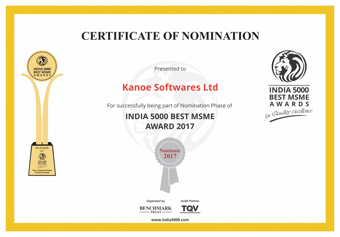 Kanoe Softwares Ltd India 5000 Nomination Certificate