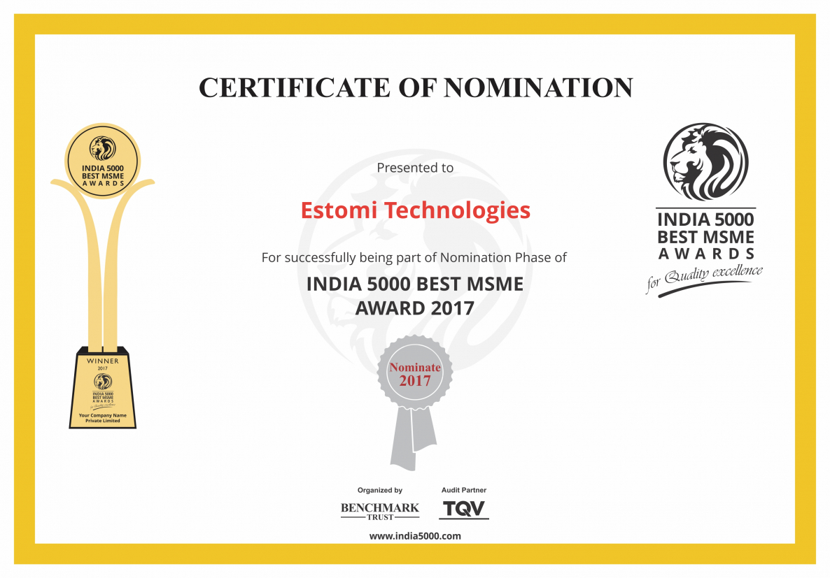 Estomi Technologies India 5000 Nomination Certificate