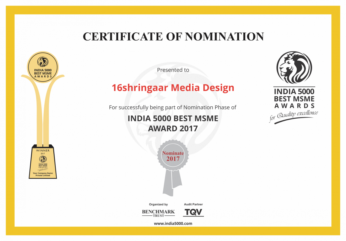 16shringaar Media Design India 5000 Nomination Certificate