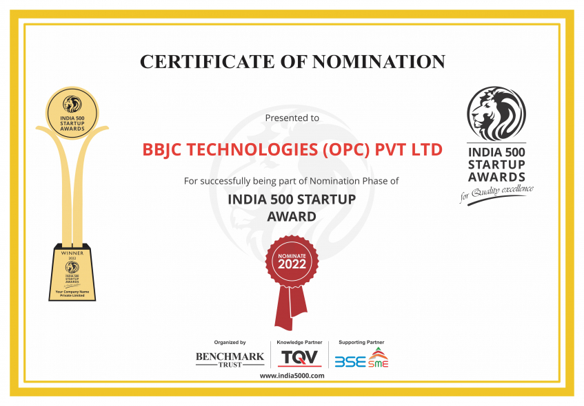 BBJC TECHNOLOGIES (OPC) PVT LTD Certificate