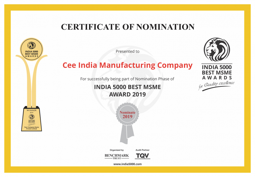 Cee India Manufacturing Company Certificate