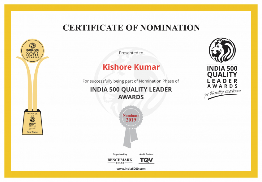 Kishore Kumar Certificate