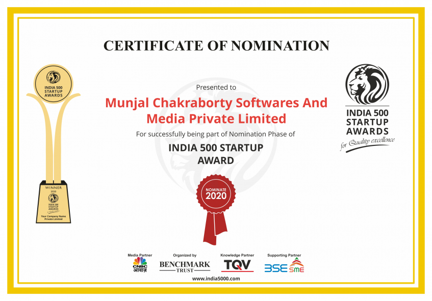 Munjal Chakraborty Softwares And Media Private Limited Certificate