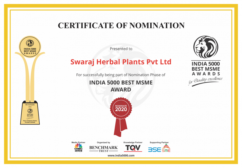 Swaraj Herbal Plants Pvt Ltd Certificate